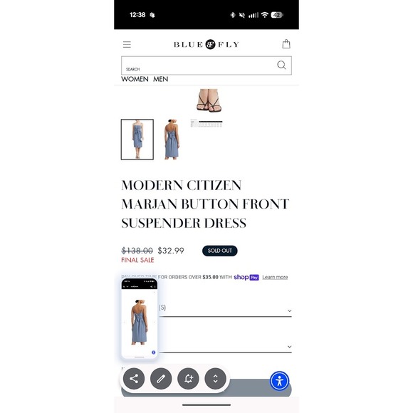 Modern Citizen Blue Button Front Suspender Dress Tie Waist Casual‎ Small - Picture 3 of 11